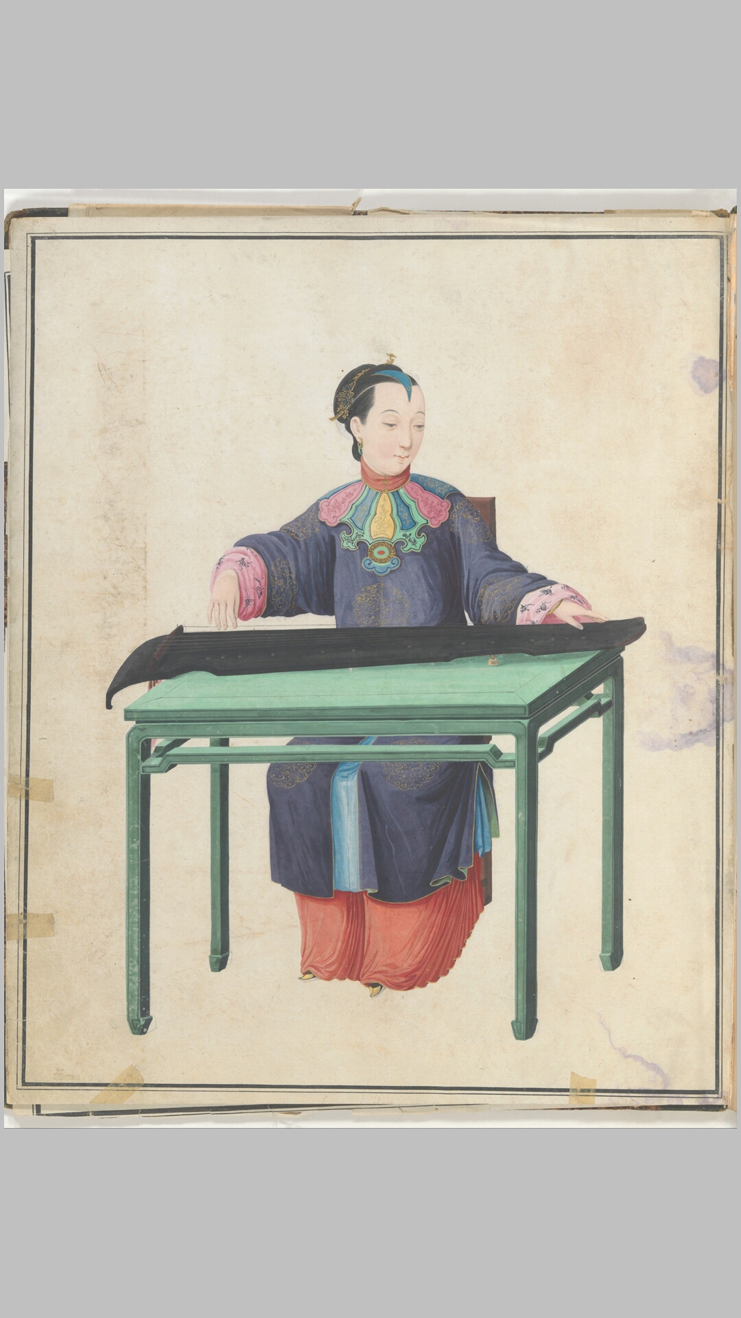 彩绘中国传统乐器演奏.21帧.清末外销画.18世纪