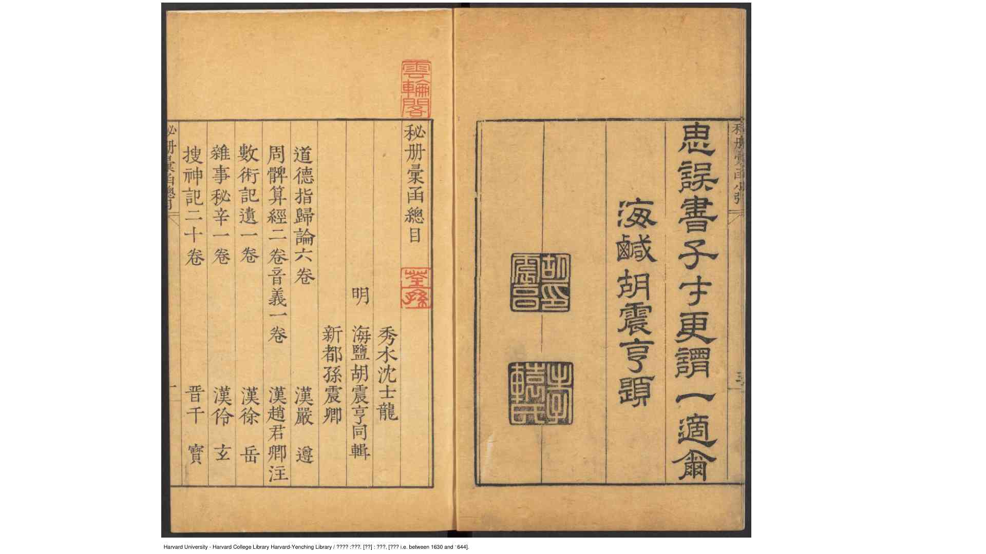 秘册汇函 十五卷 沈士龙 胡震享 辑 明 崇祯年间