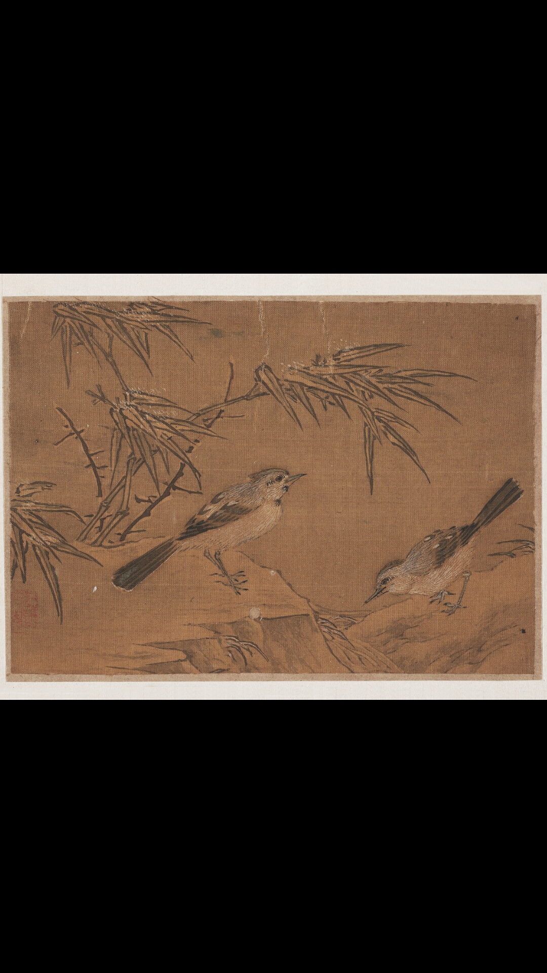 明 佚名 竹下双雀图册绢本12.7×19.1