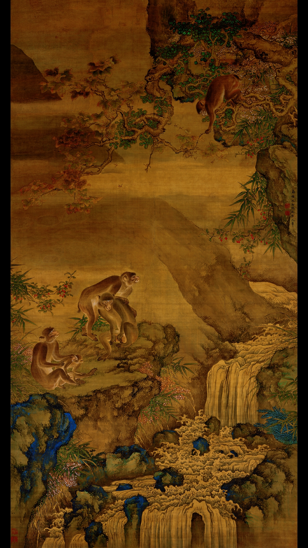 清 沈诠 蜂猴图绢本184×96.6真绢